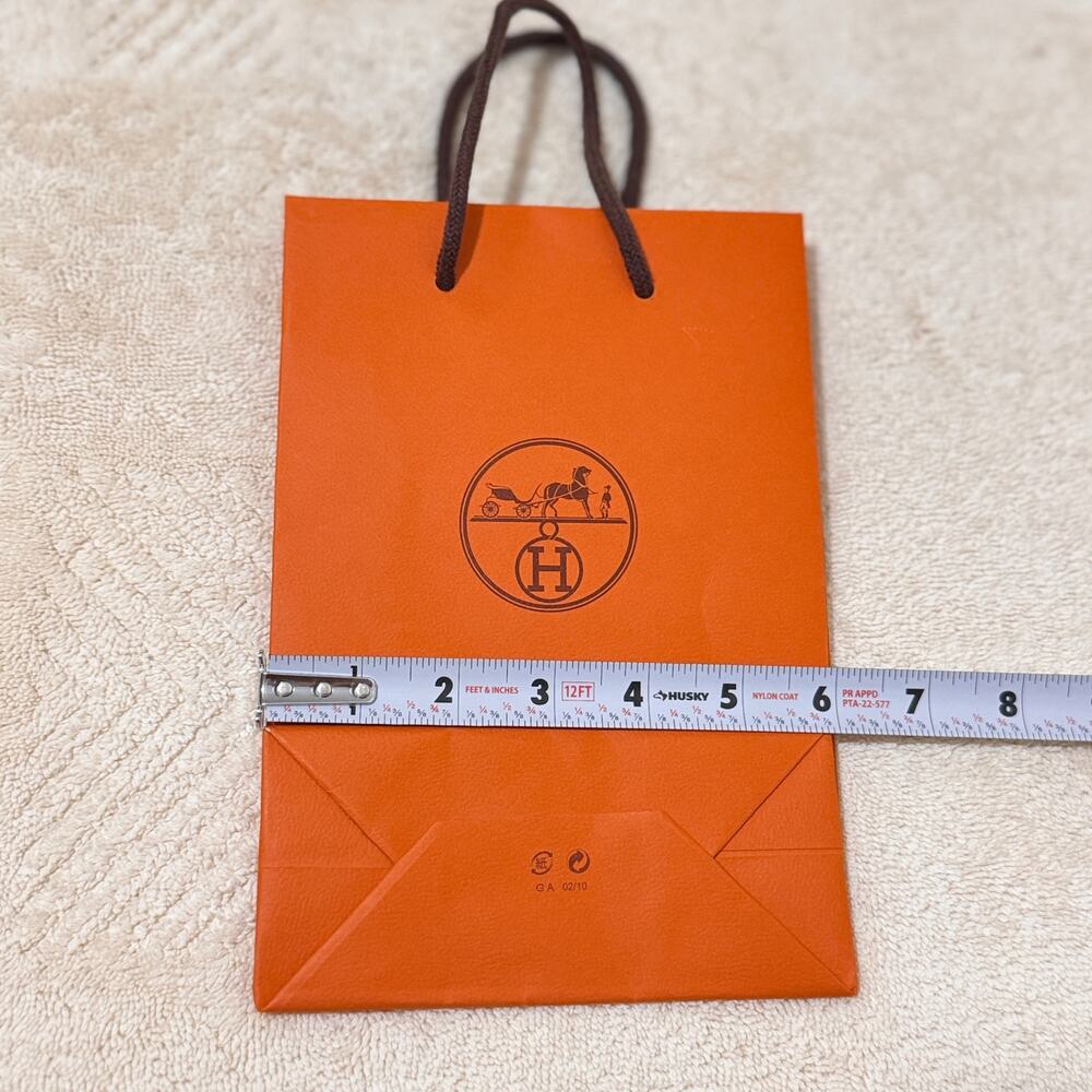 Authentic Hermès Orange Shopping Gift Bag Brown Rope Handles Paris 9"x 6" Small - Picture 6 of 6